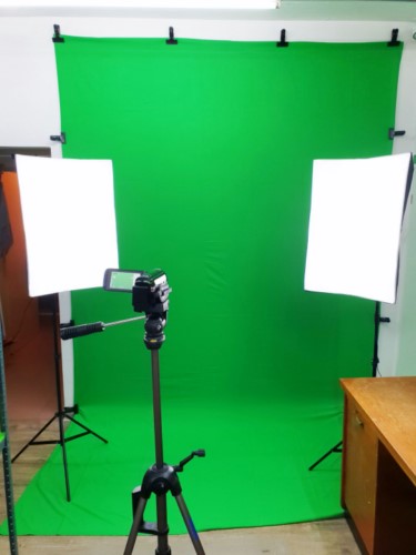 Unser großer Greenscreen in der Werkstatt.