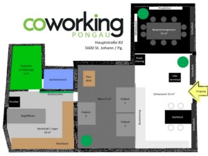 Coworking Pongau Grundriss zur ersten Orientierung.